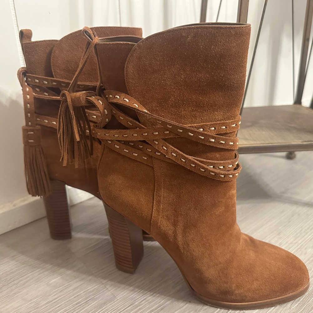 Michael Kors Chestnut Suede Tassel Wrap Ankle Boots